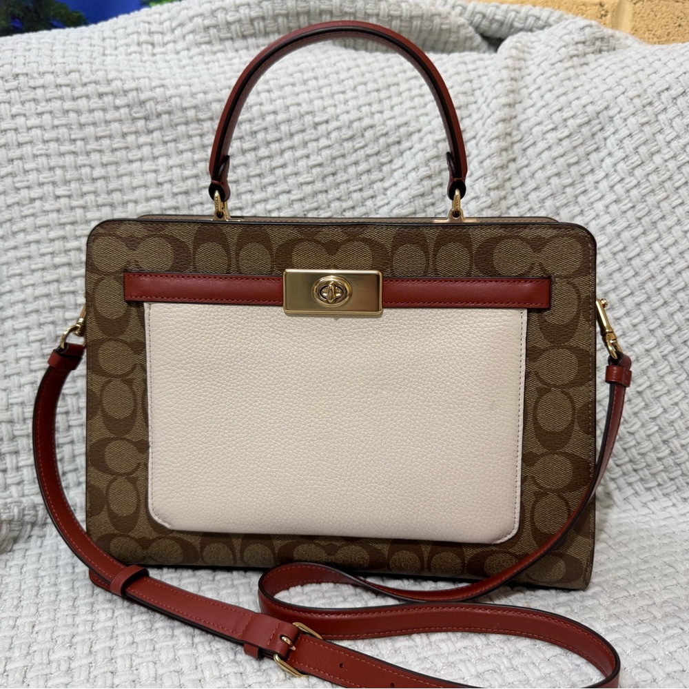 Coach Taupe Leather Bag with crossbody strap